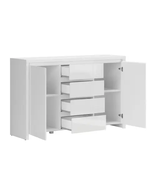 Cómoda Larios 143 cm con 2 puertas y 4 cajones blanco brillo