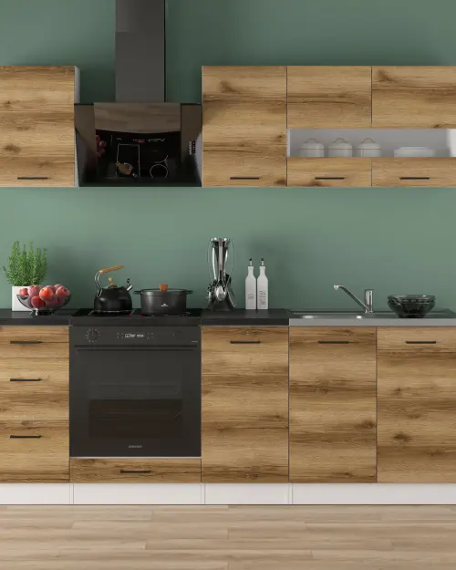 Conjunto de cocina Junona Line 220 cm roble delano claro con encimera