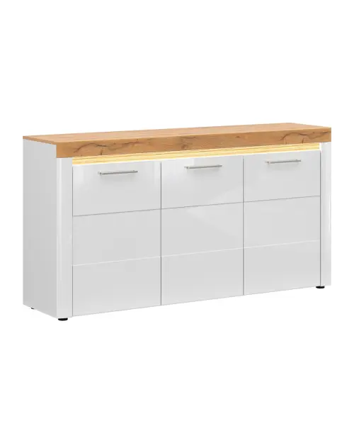 Horton 170 cm three-door chest of drawers white gloss