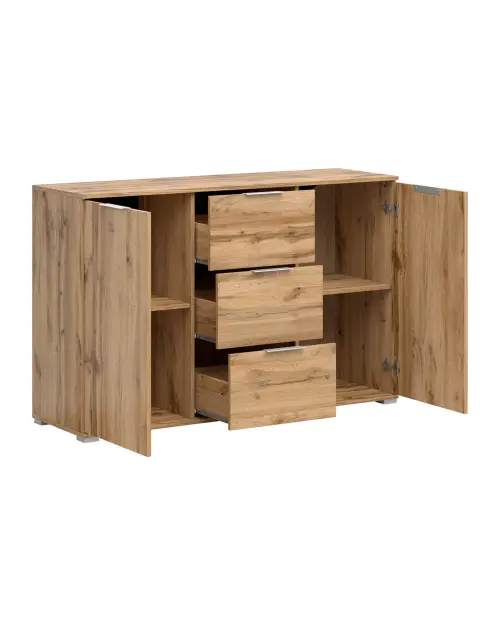 Cómoda Zele 135 cm con 2 puertas y 3 cajones roble wotan