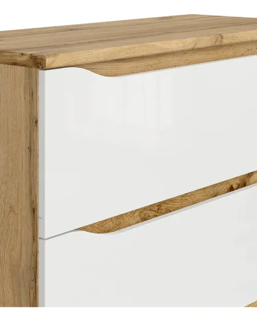 Cómoda Nuis 90 cm con 3 cajones roble wotan/blanco brillo