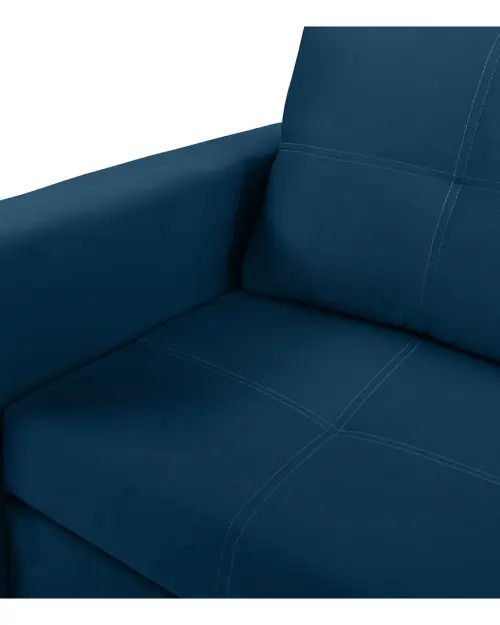 Dwuosobowa sofa rozkładana Bunio III z pojemnikiem, niebieska