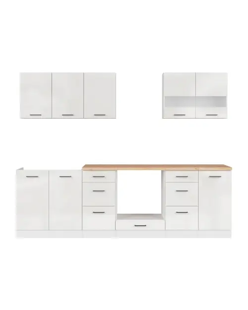 Conjunto de cocina Junona Line 260 cm tiza brillo con encimera