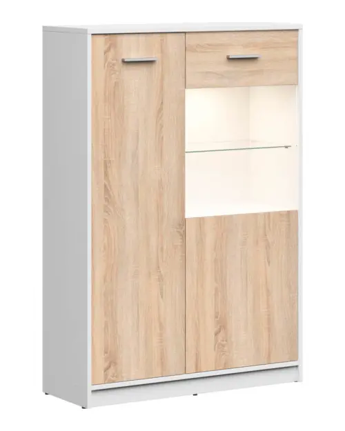 Vitrina Nepo Plus 90 cm con 2 puertas blanco/roble sonoma