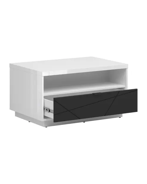 Mesa de centro Forn 90x60 con cajón blanco brillo/negro mate