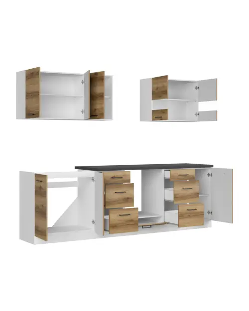 Conjunto de cocina Junona Line 260 cm roble delano claro con encimera