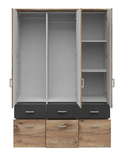 Armario de tres puertas Brando-3 136 cm con cajones roble flagstaff oscuro
