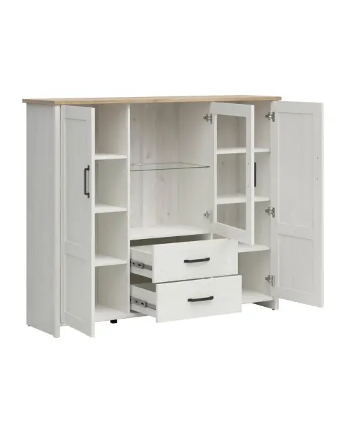 Vitrina Loksa 160 cm con 3 puertas pino andersen blanco