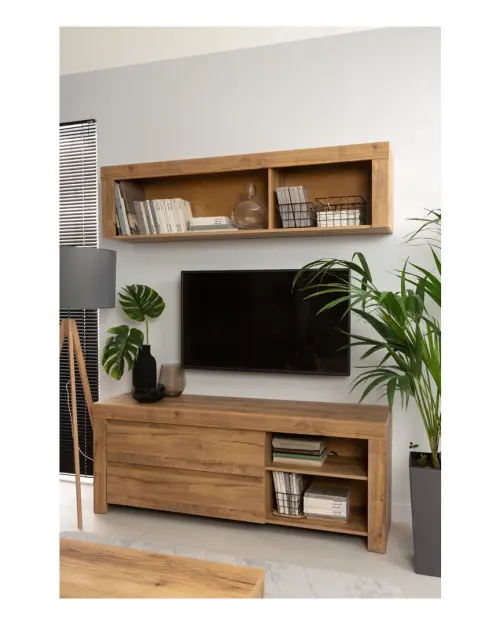 Mueble RTV Holten 156 cm con 2 cajones y estante roble waterford