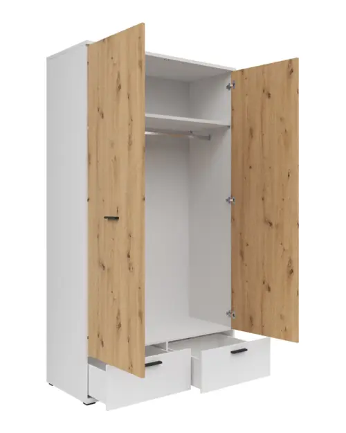 Armario de dos puertas Homeland 119 cm con 2 cajones blanco/roble artisan