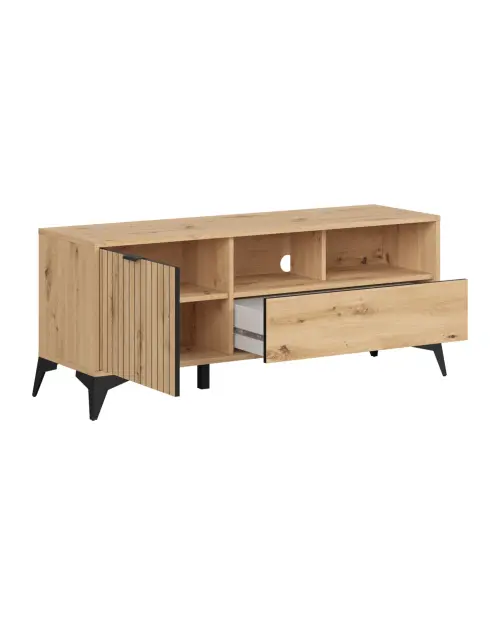 Mueble RTV Lamea 135 cm con puertas, cajón y estante roble artisan