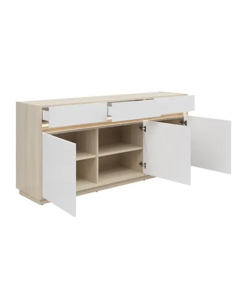 Cómoda Kim con 3 puertas y 3 cajones roble riva claro/blanco