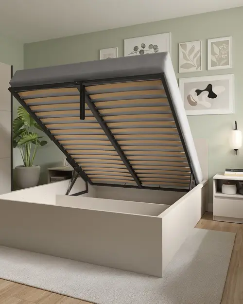 Cama Tetrix 140x200 con somier y contenedor cachemira