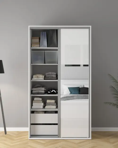 Armario de puertas correderas Flex 120 cm con espejo blanco brillo