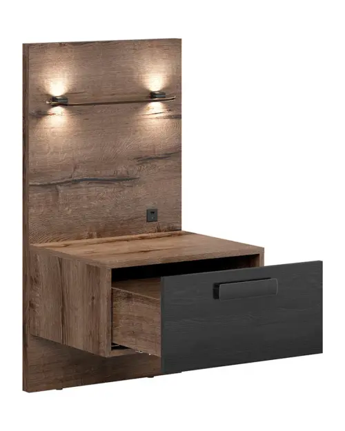 Conjunto Kassel cama 160 y mesitas de noche roble monastery/roble negro