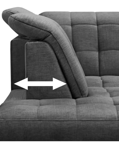 Sofá rinconera izquierdo Aragon extensible con reposacabezas y asiento regulables gris