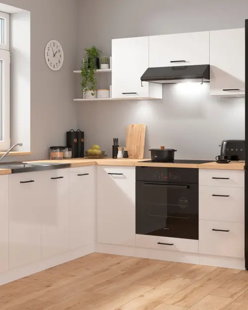 Conjunto de cocina de esquina Junona Line 200x220 tiza brillo con encimera