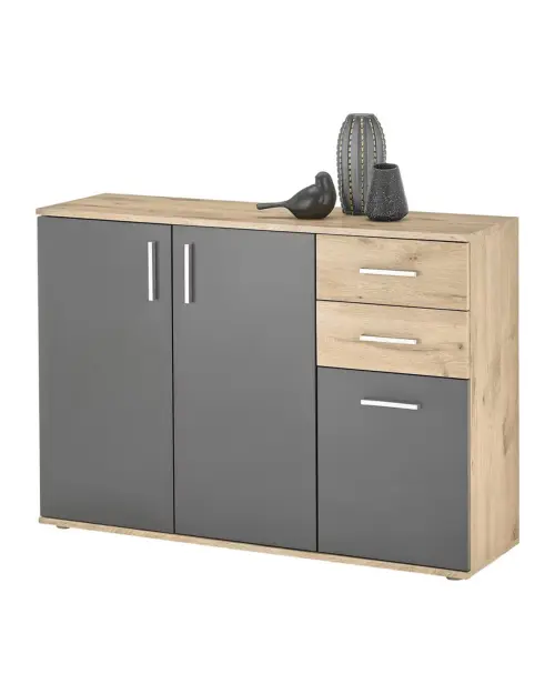 Cómoda BC 120 cm con 3 puertas y 2 cajones roble viking/gris