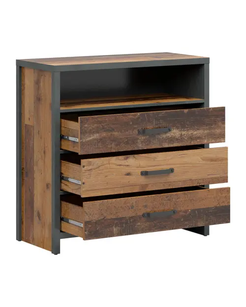 Cómoda Weston 90 cm con 3 cajones y estante pino old style