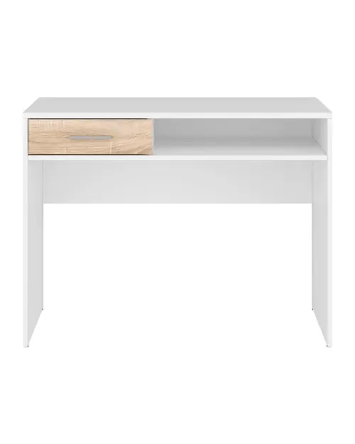 Escritorio Nepo Plus 100 cm con cajón y estante blanco/roble sonoma