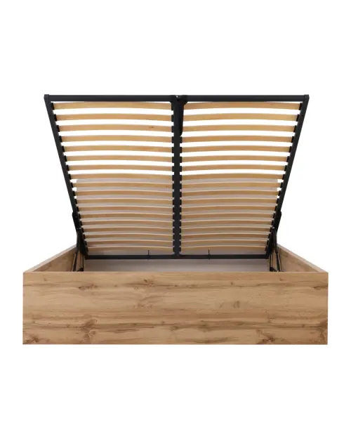 Cama Tetrix 160x200 con somier, arcón y cabecero tapizado roble wotan