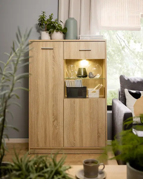 Vitrina Nepo Plus 90 cm con 2 puertas roble sonoma