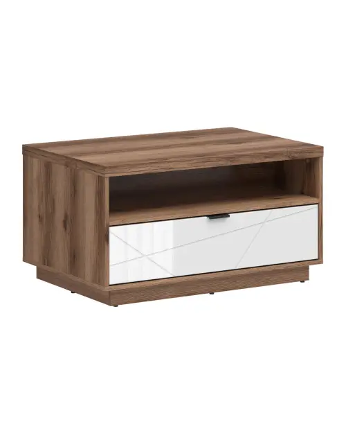 Mesa de centro Forn 90x60 con cajón roble delano oscuro/blanco brillo