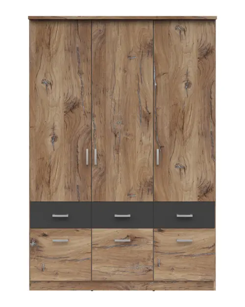 Armario de tres puertas Brando-3 136 cm con cajones roble flagstaff oscuro
