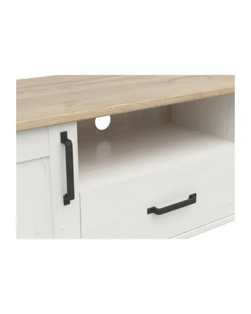 Mueble RTV Loksa 160 cm con 2 puertas y un cajón pino andersen blanco