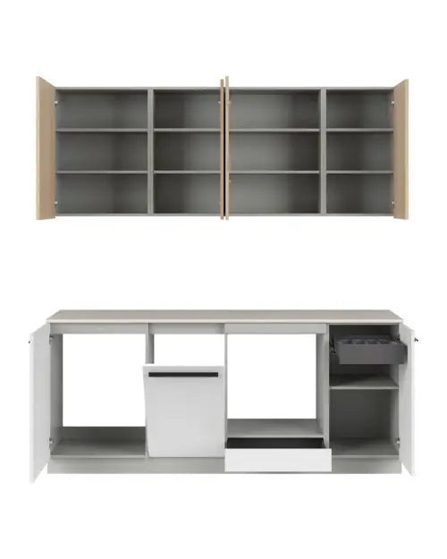 Juego de cocina Milino Small 210 cm blanco/roble con encimera