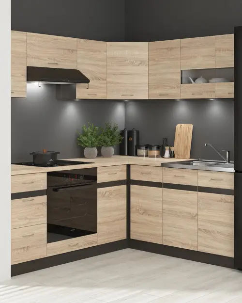 Conjunto de cocina de esquina Junona Line 200x180 izquierdo roble sonoma con encimera