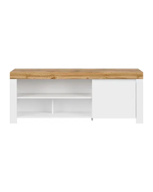 Mueble de TV con armario y estantes Holten blanco, roble wotan