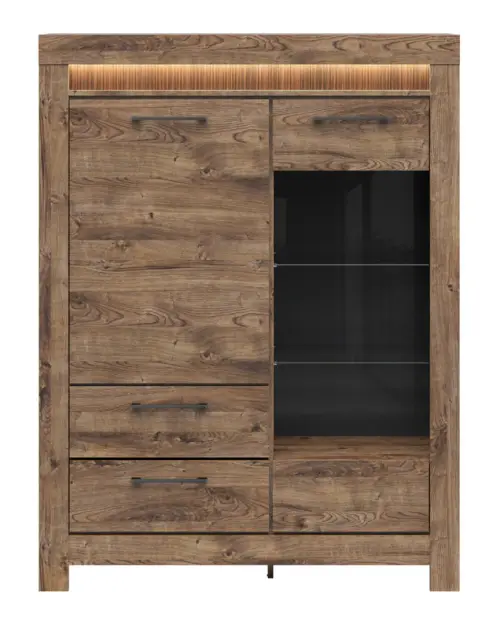 Vitrina Torin 114 cm con 2 puertas y 2 cajones roble ribbeck marrón