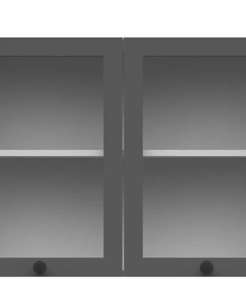 Armario superior de cocina Junona Line 80 cm de dos puertas con vitrina roble bernstein/grafito