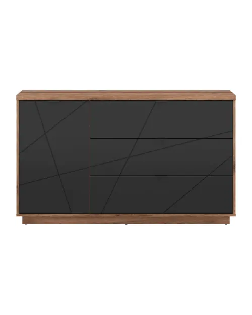 Cómoda Forn 156 cm con puertas y 3 cajones roble delano oscuro/negro mate