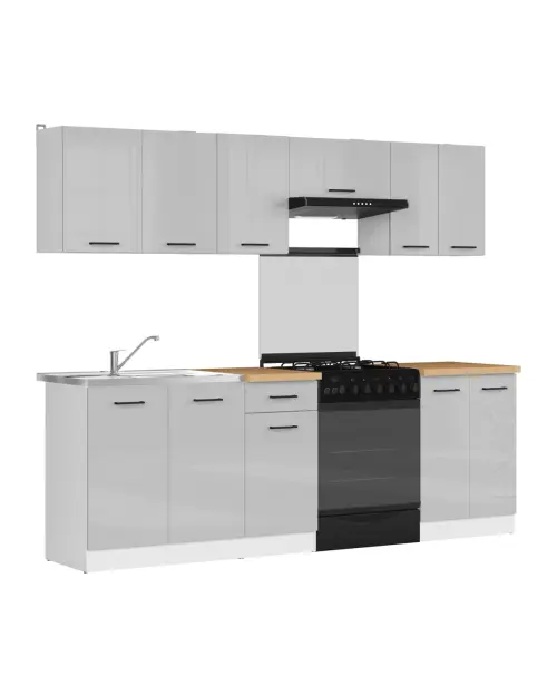 Conjunto de cocina Junona Line 240 cm gris claro brillo con encimera