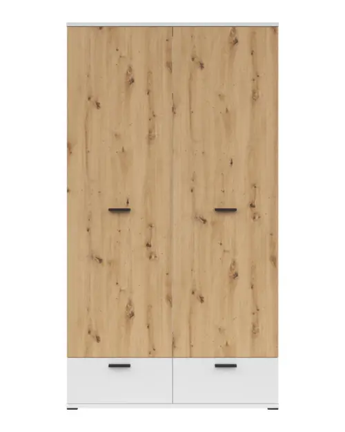 Armario de dos puertas Homeland 119 cm con 2 cajones blanco/roble artisan