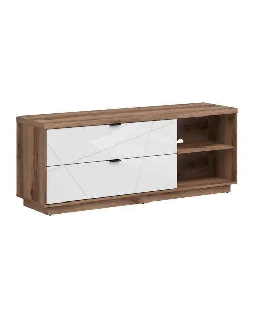 Mueble TV Forn 156 cm con 2 cajones y un estante roble delano oscuro/blanco brillo