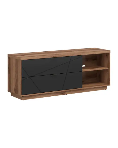 Mueble RTV Forn 156 cm con 2 cajones y estante roble delano oscuro/negro