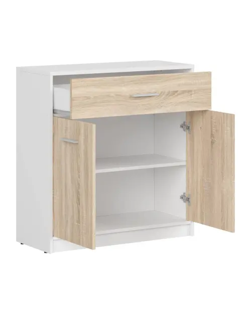 Cómoda Nepo Plus 80 cm con 2 puertas y un cajón blanco/roble sonoma
