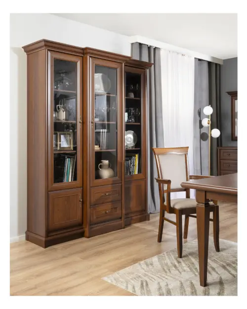 Vitrina Kent 168 cm con 5 puertas y 2 cajones castaño