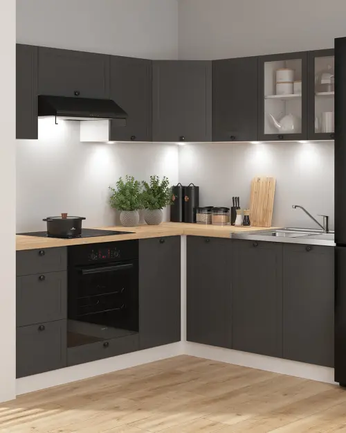 Conjunto de cocina de esquina Junona Line 180x200 grafito con encimera