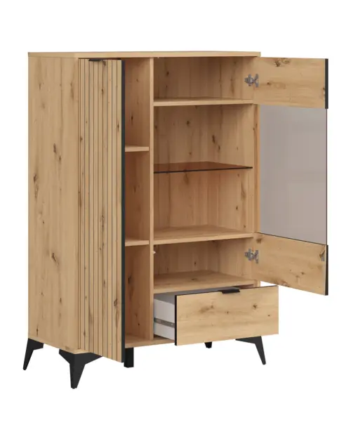 Vitrina Lamea 90 cm con 2 puertas y un cajón roble artisan