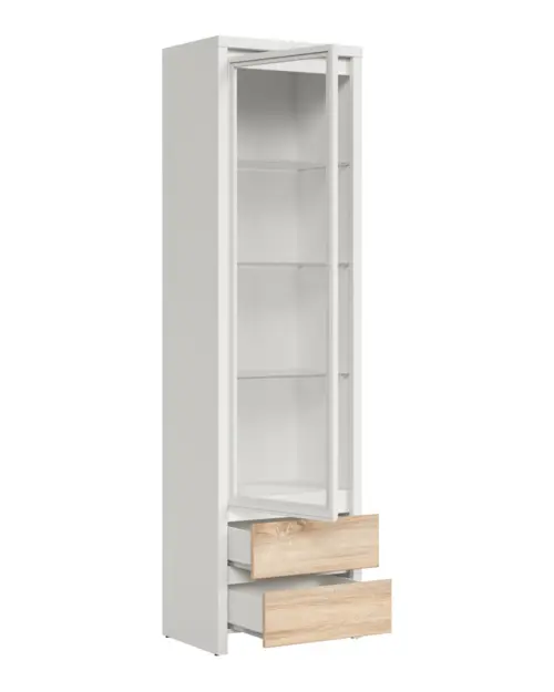 Вітрина Kaspian 56 см з дверцятами та 2 шухлядами білий/дуб сонома