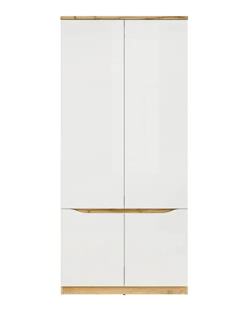 Armario de cuatro puertas Nuis 90 cm roble wotan/blanco brillo
