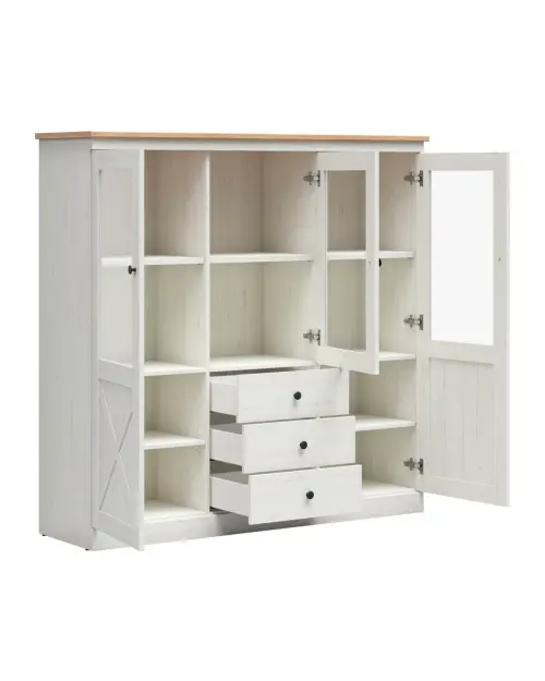 Vitrina Frija 153 cm con 3 puertas y 3 cajones pino andersen blanco