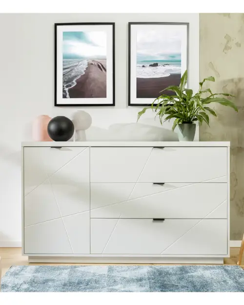 Cómoda Forn 156 cm con puertas y 3 cajones blanco brillo