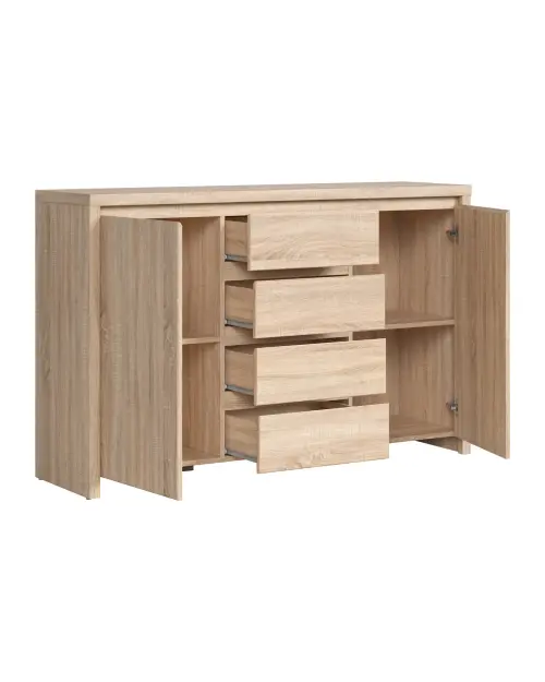 Cómoda Kaspian 144 cm con 2 puertas y 4 cajones roble sonoma