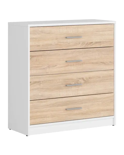 Cómoda Nepo Plus 80 cm con 4 cajones blanco/roble sonoma