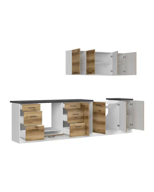 Conjunto de cocina Junona Line 300 cm roble delano claro con encimera